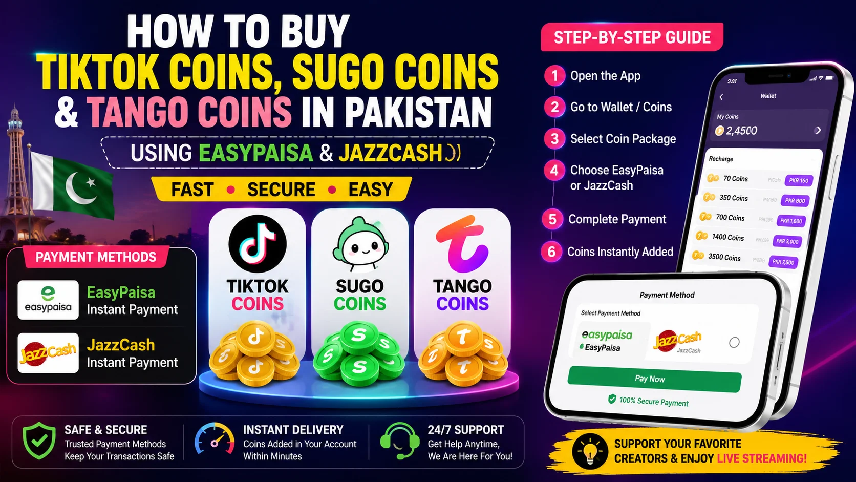 How to Buy TikTok Coins, SUGO Coins & Tango Coins in Pakistan Using EasyPaisa & JazzCash (2026 Guide)