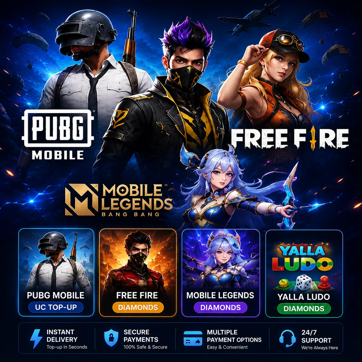 Gaming Top-Up Store, PUBG UC, Free Fire Diamonds, Mobile Legends Diamonds, Yalla Ludo Diamonds, Pakistan, NexonPK