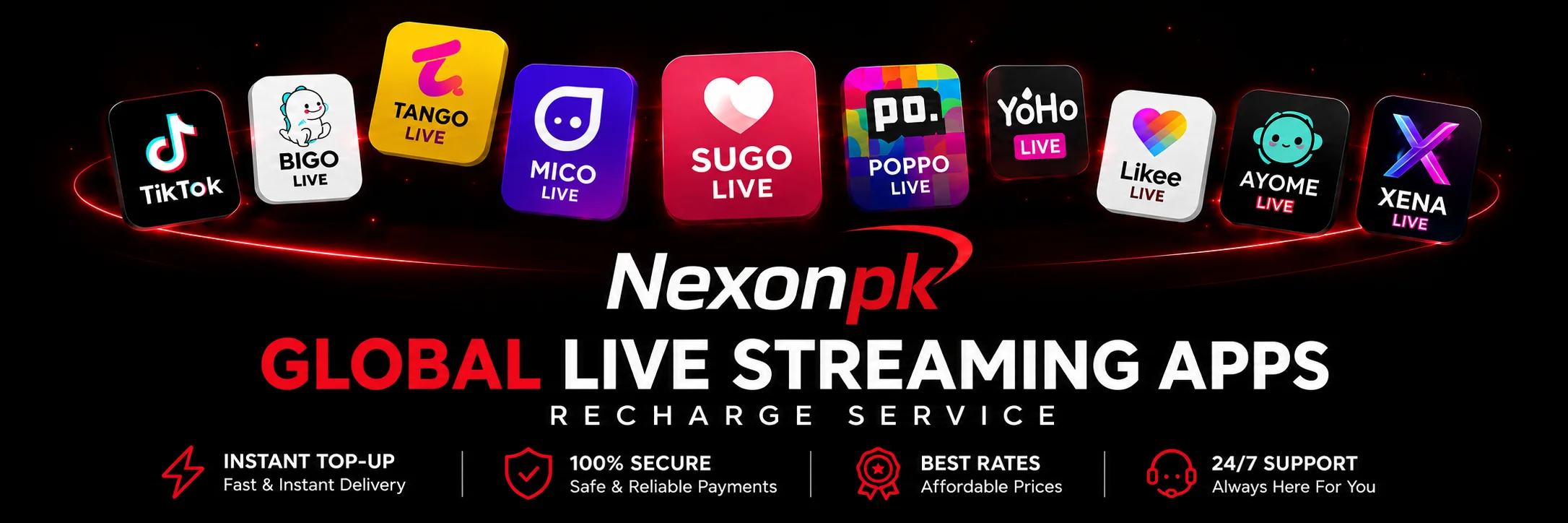 Global live streaming apps recharge service by Nexon.pk with instant and secure top-ups.